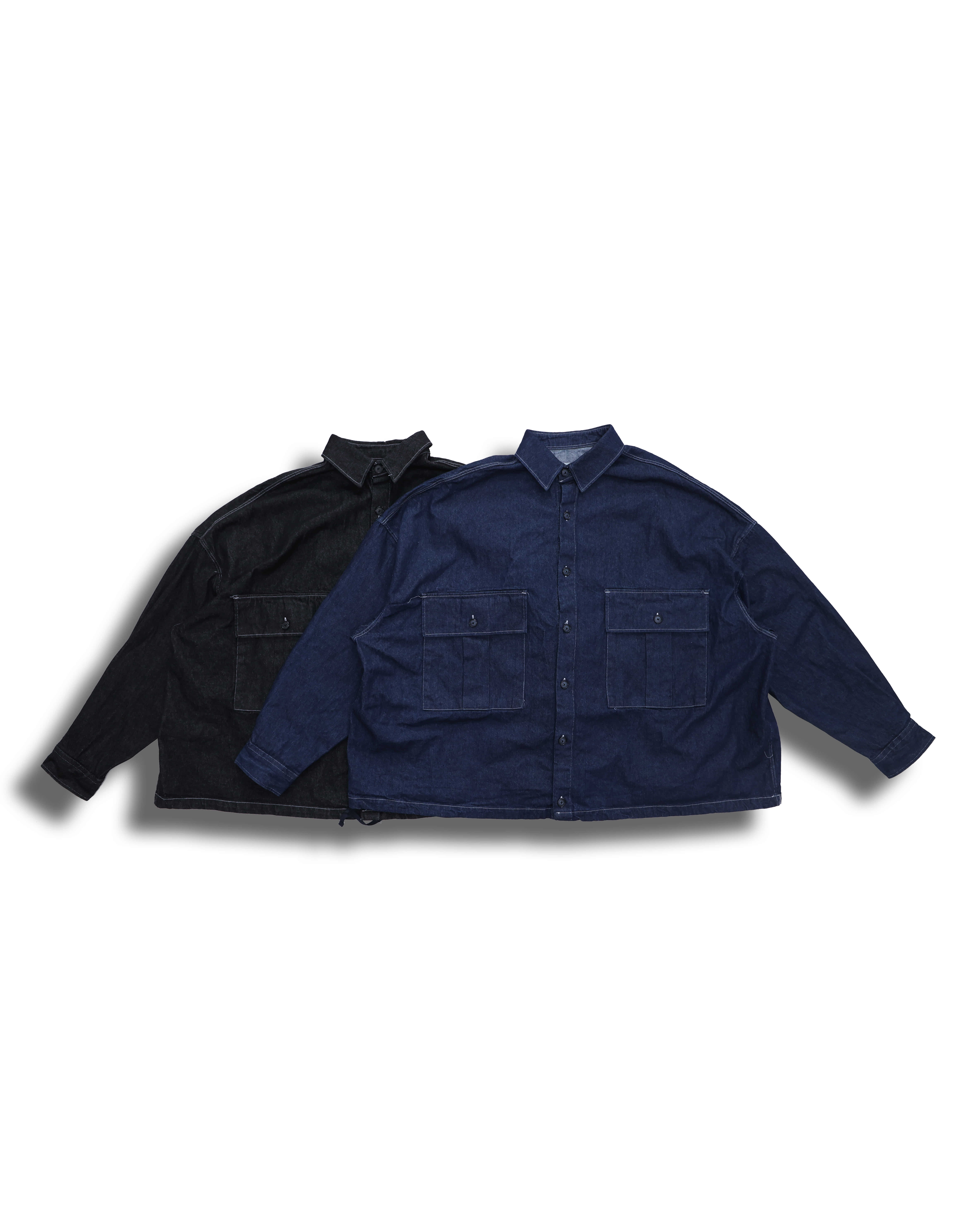 Farm Wide Cargo Pocket Denim Jacket (Black Denim/Blue Denim)