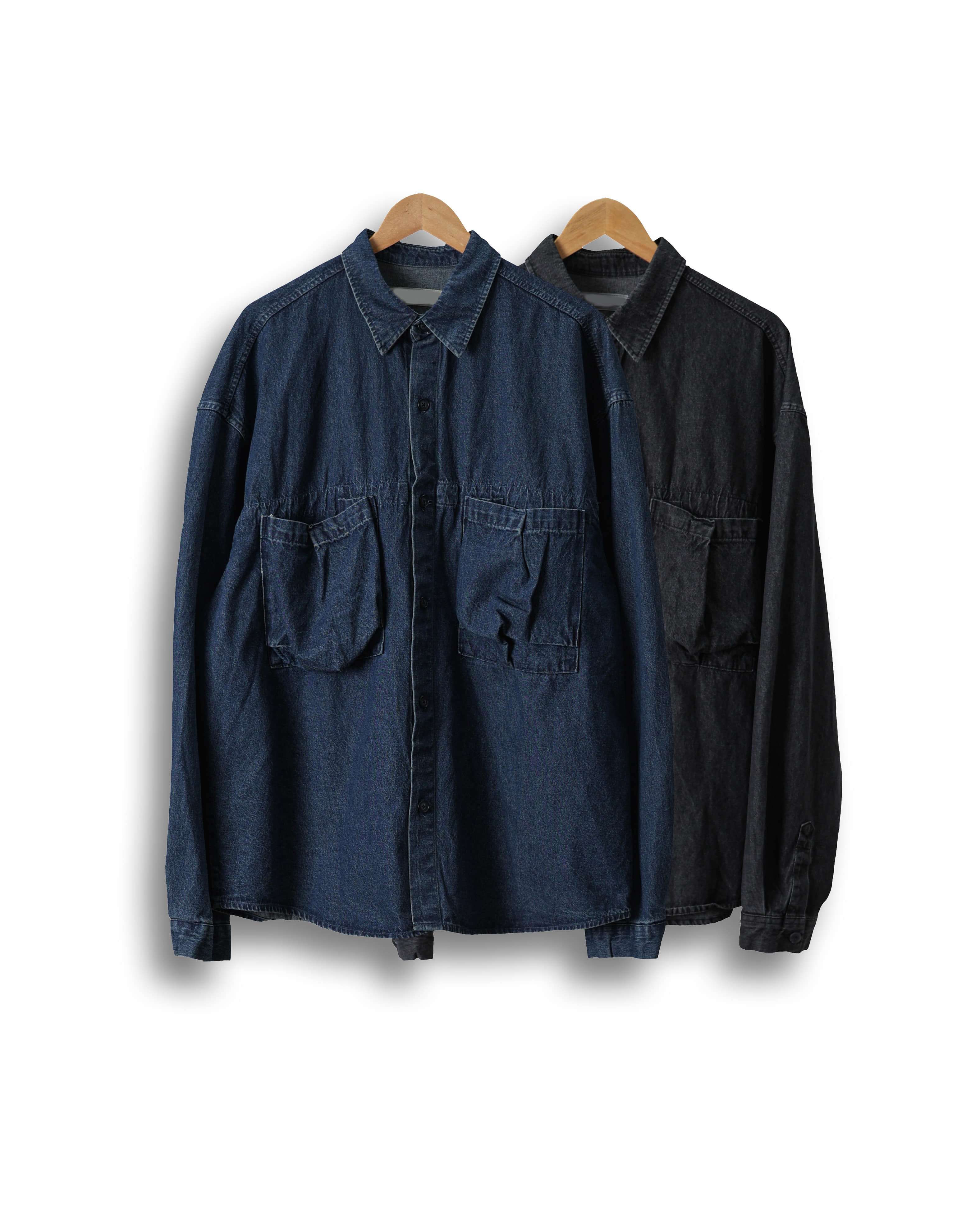 FAMS Mention Pocket Denim Shirts Jacket (Black Denim/Blue Denim)