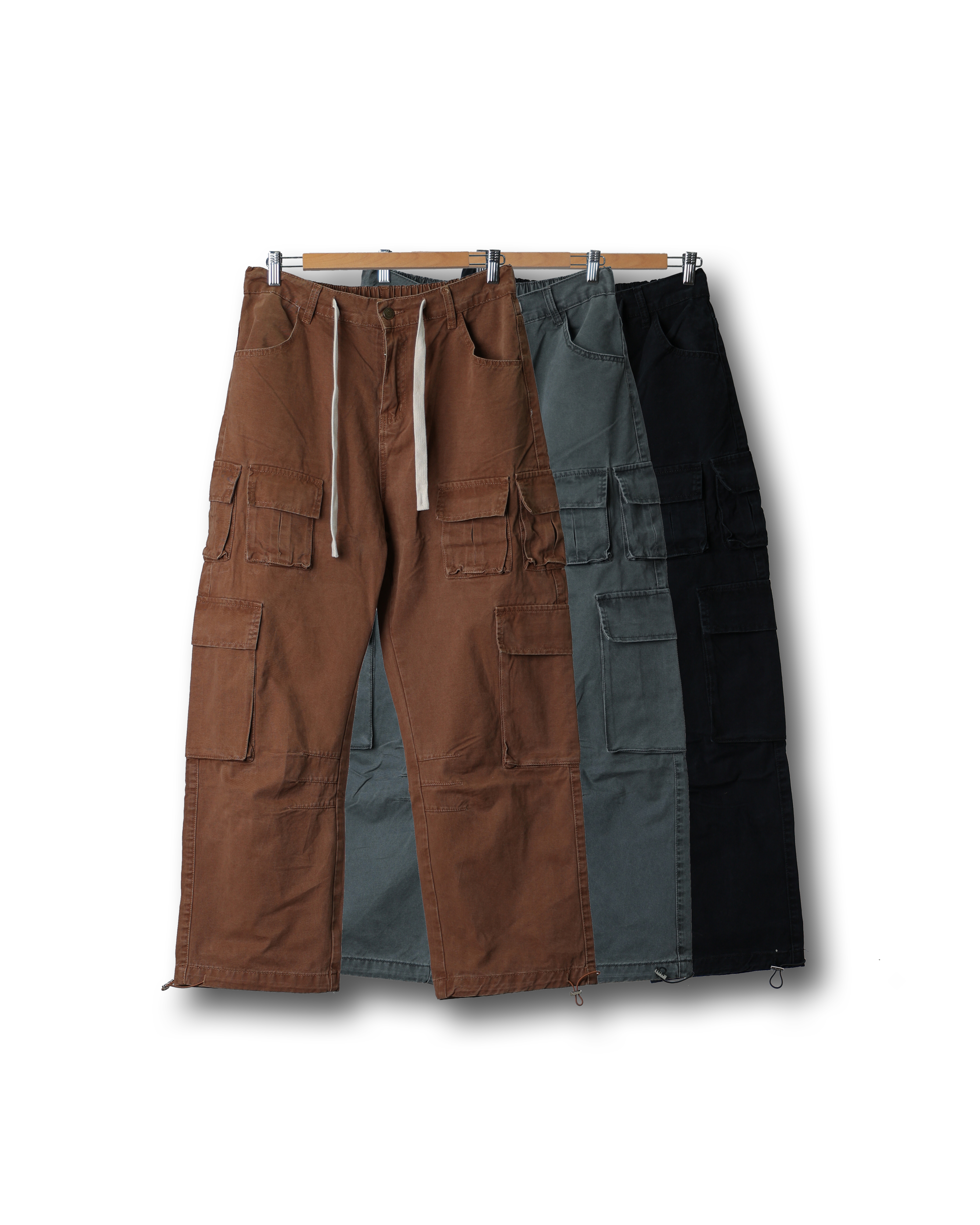 MEG Multi Pocket Washed Cargo Pants (Black/Charcoal Gray/Brown)