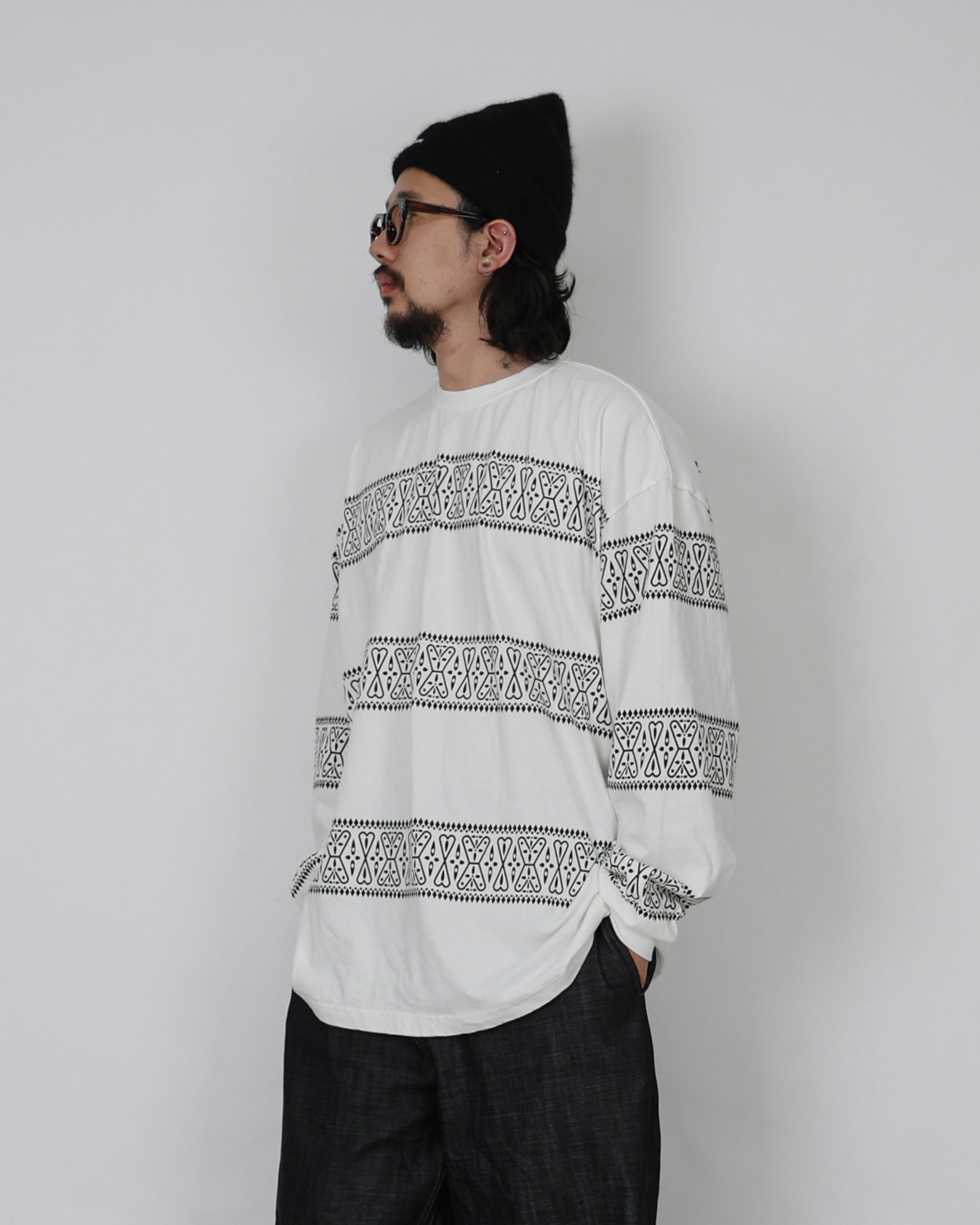 Mono Pattern Stripe Long Sleeves (Black/Navy/White)