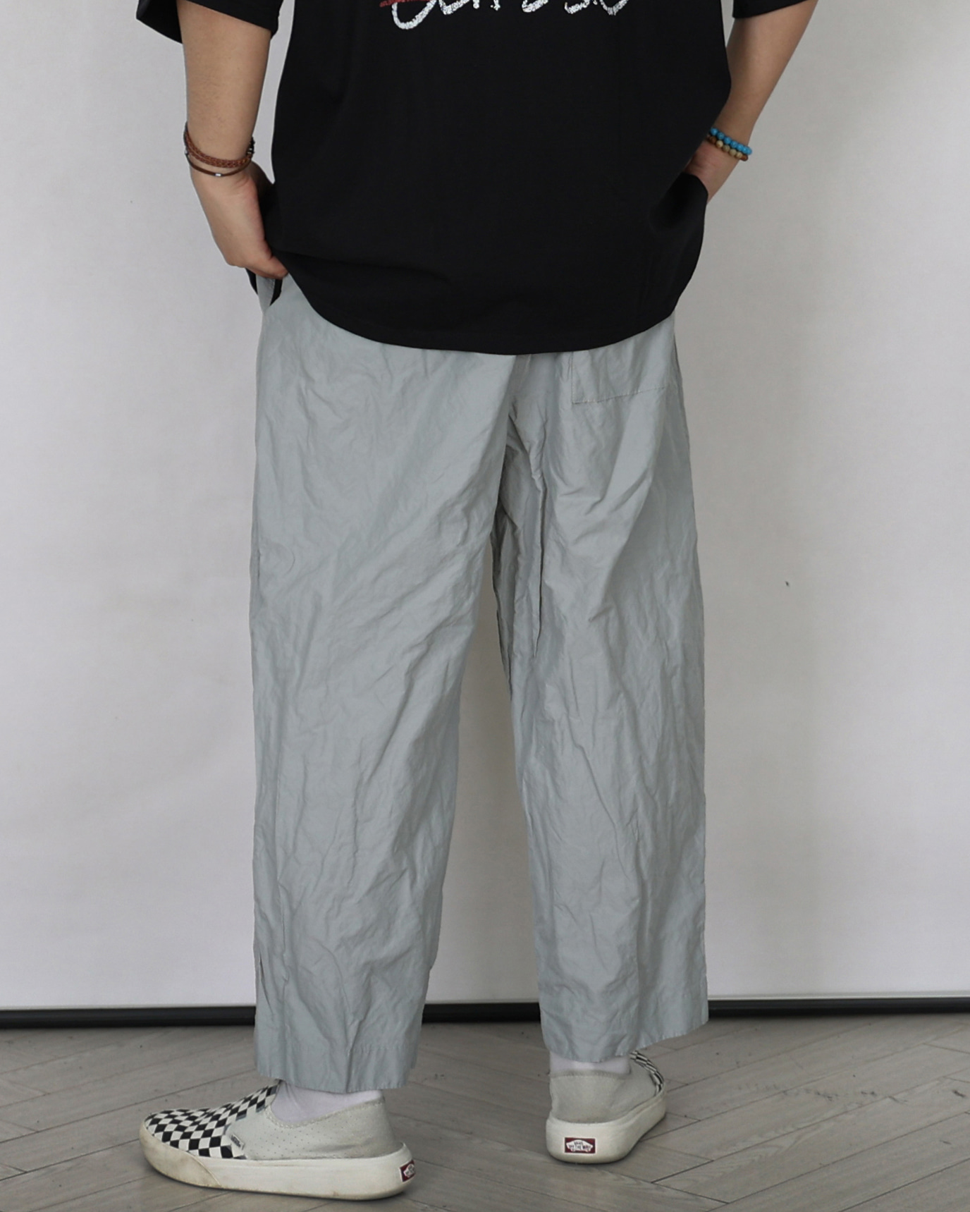 SECTOR Crinkle Wide Crop Pants (Khaki/Gray/Beige)