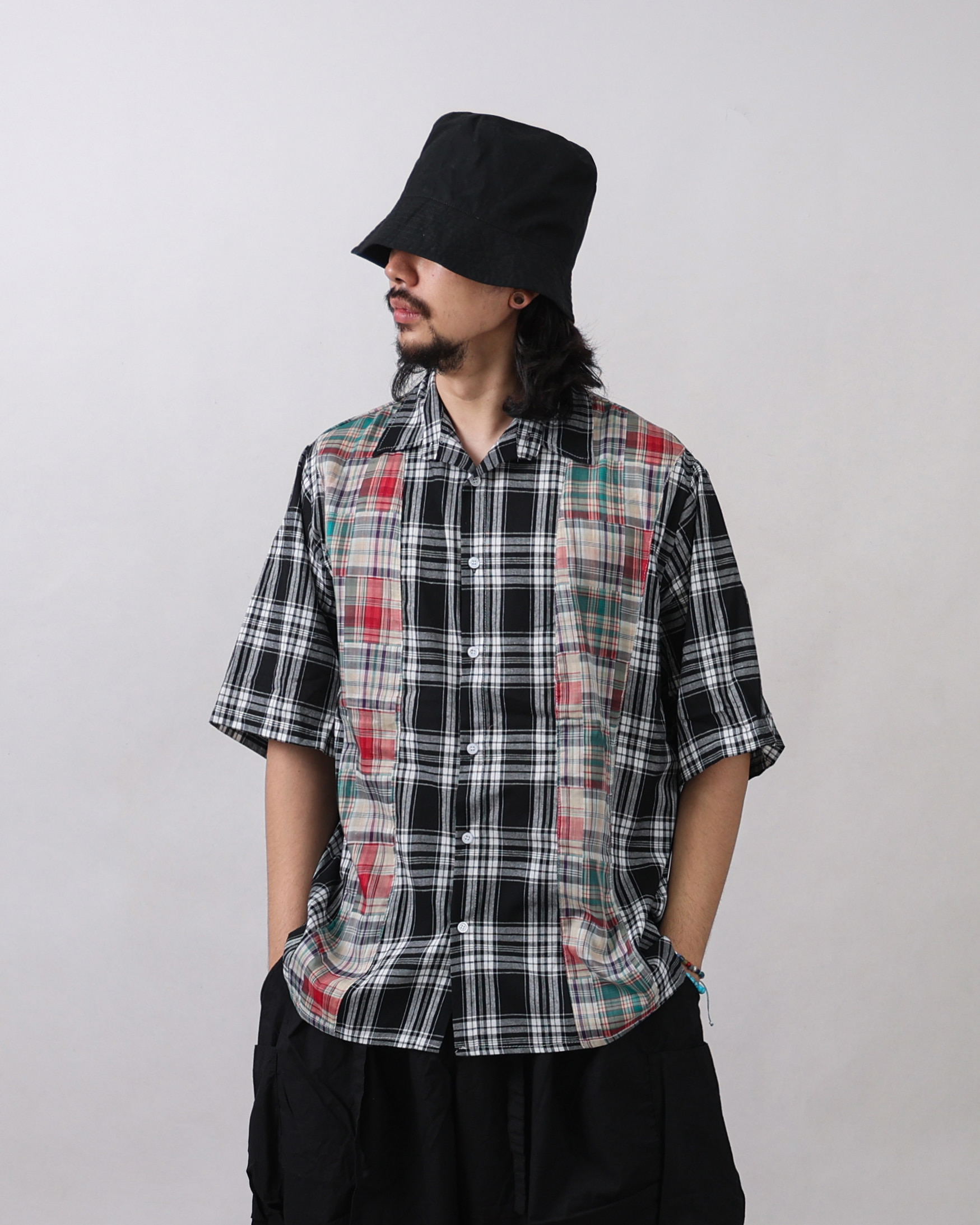 TENSION Patchwork Layered Check Shirts