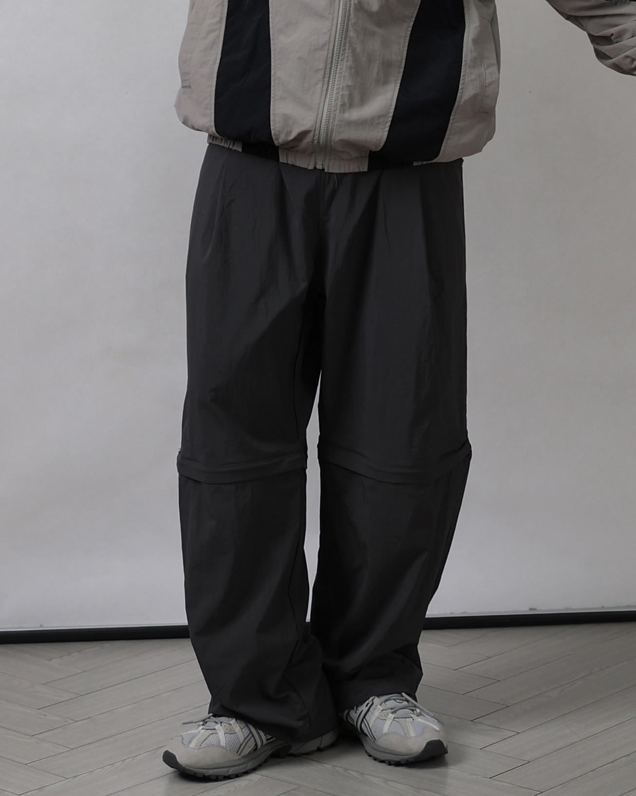 LUS Hook Zip Nylon Spoty Wide Pants (Black/Charcoal/Light Gray/Beige)