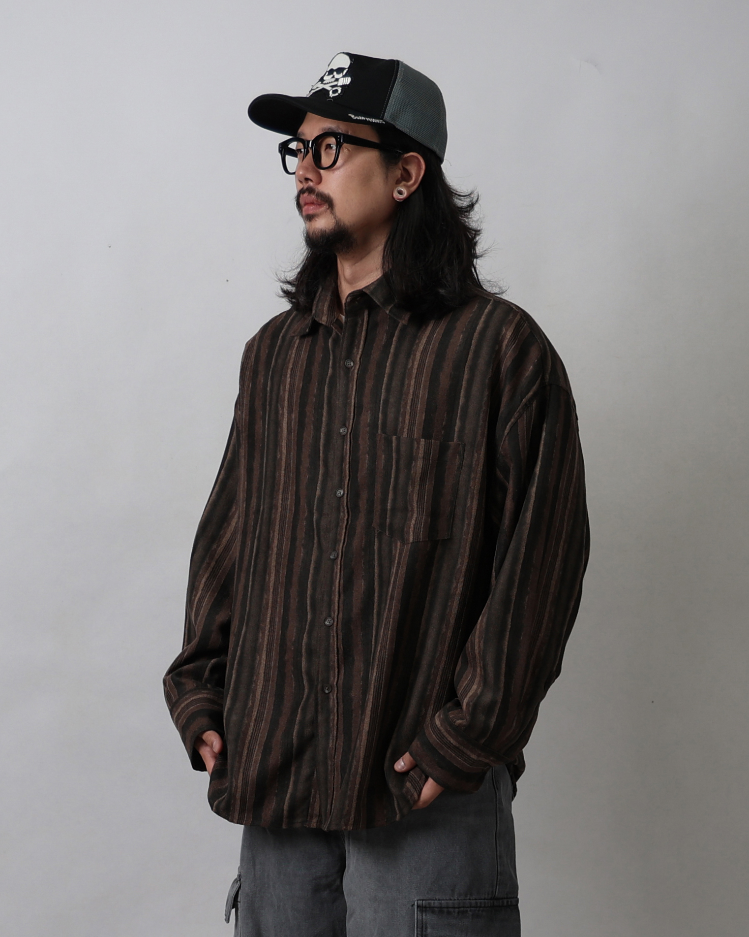 CONS Paint Brushed Stripe Over Shirts (Black/Brown)
