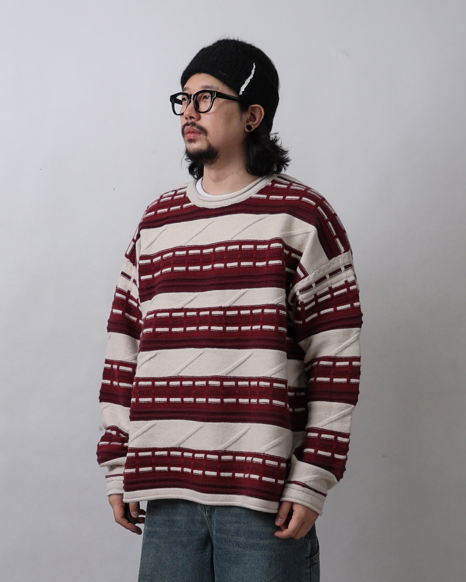 NOOR Multi Cable Cutting Over Knit (Navy/Green/Wine)
