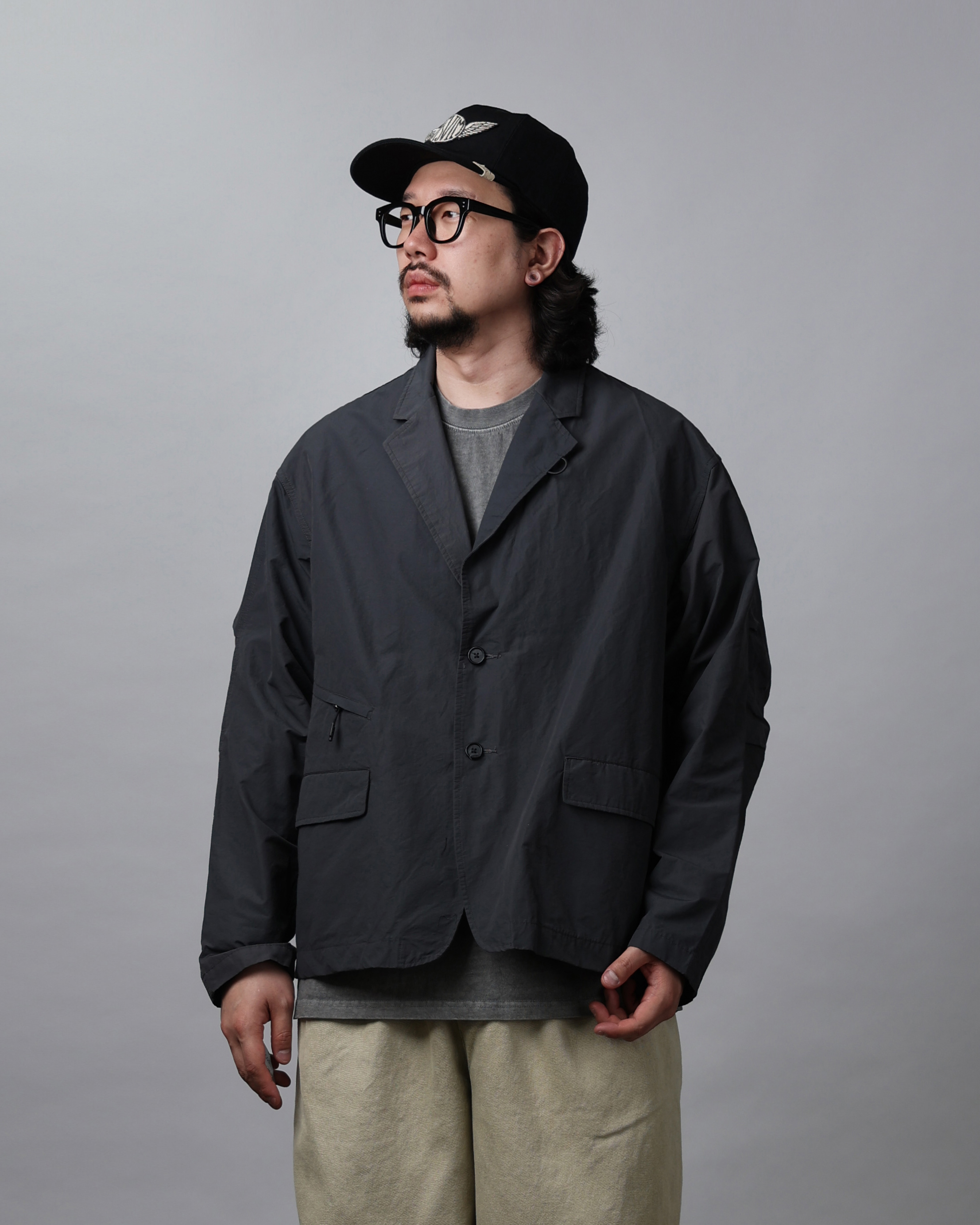 SPEC L.W Casual Nylon Blazer Jacket (Black/Charcoal)
