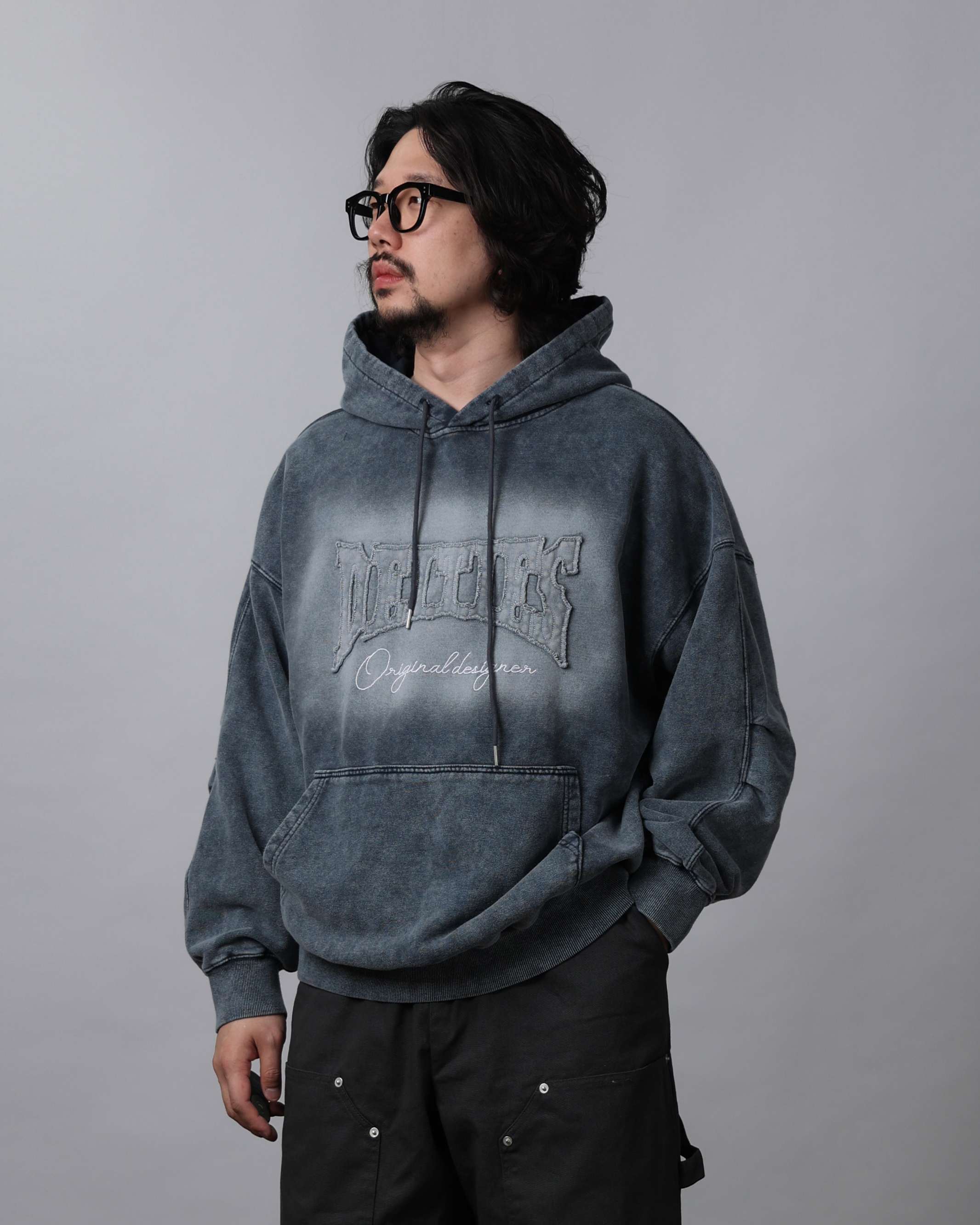 CLER Snow Dyeing Vintage Over Hoodie (Charcoal/Navy)