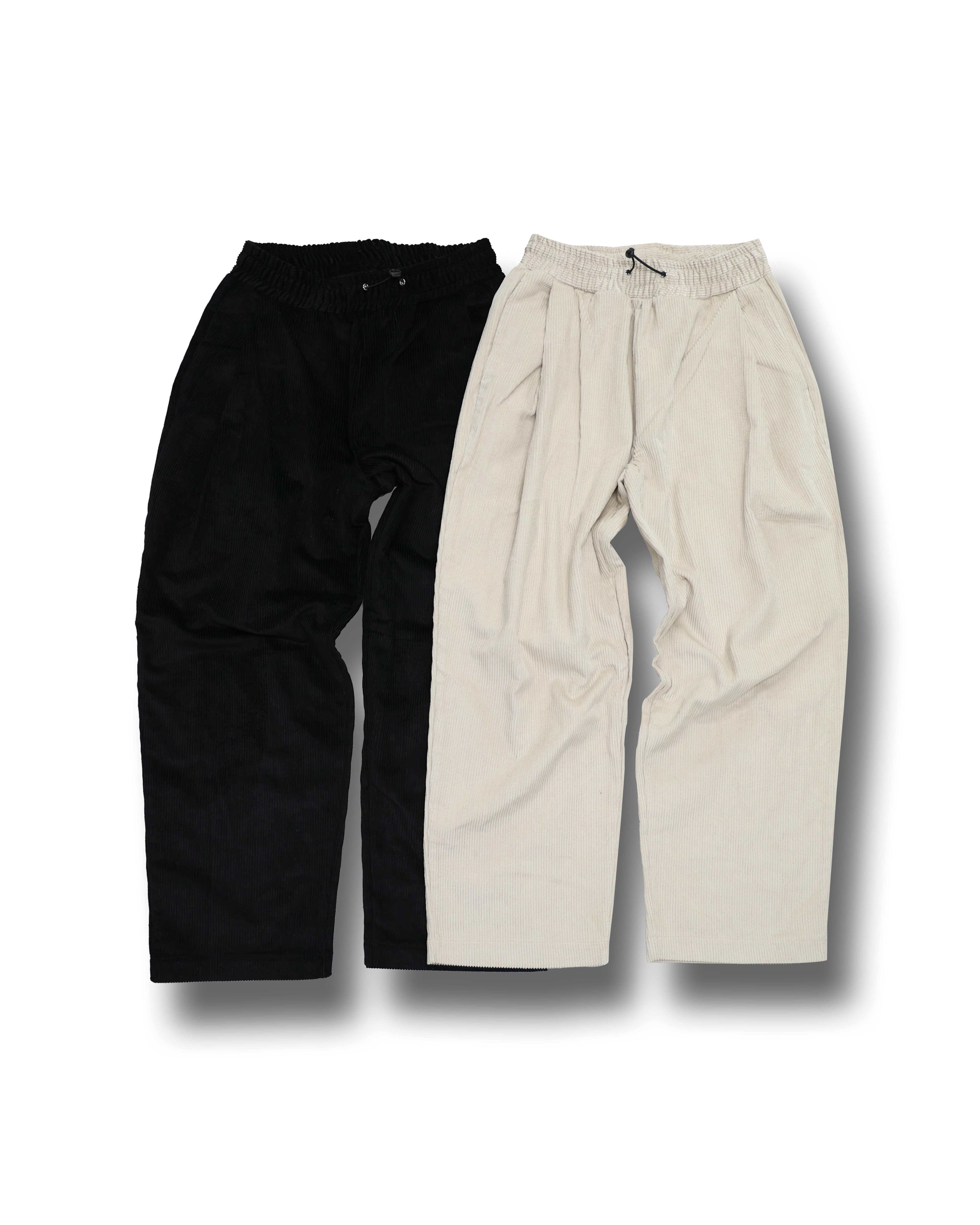 DENE Corduroy String Wide Pants (Black/Ivory)