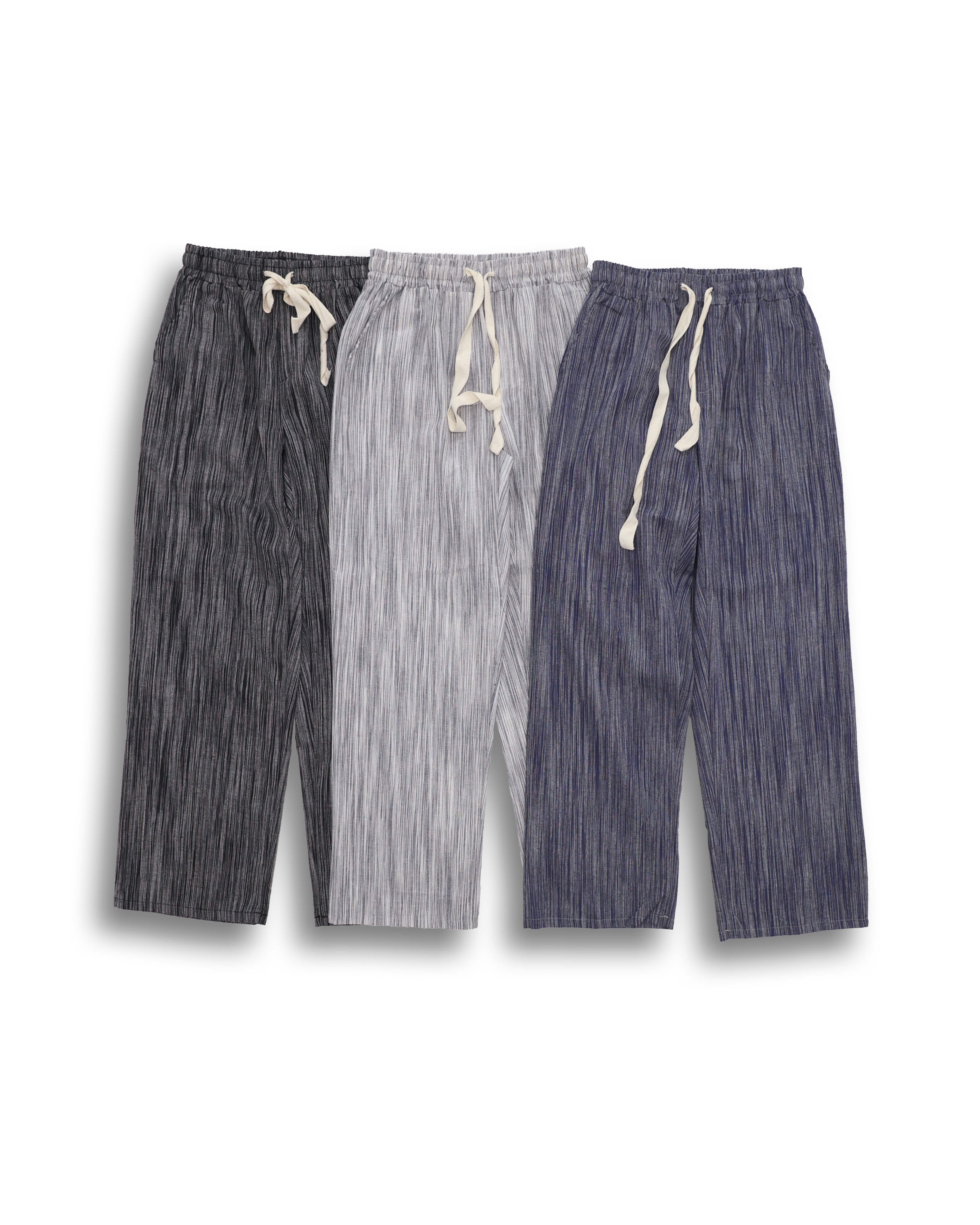 GROSS Linen Stripe Wide Pleats Pants (Black/Gray/Blue)
