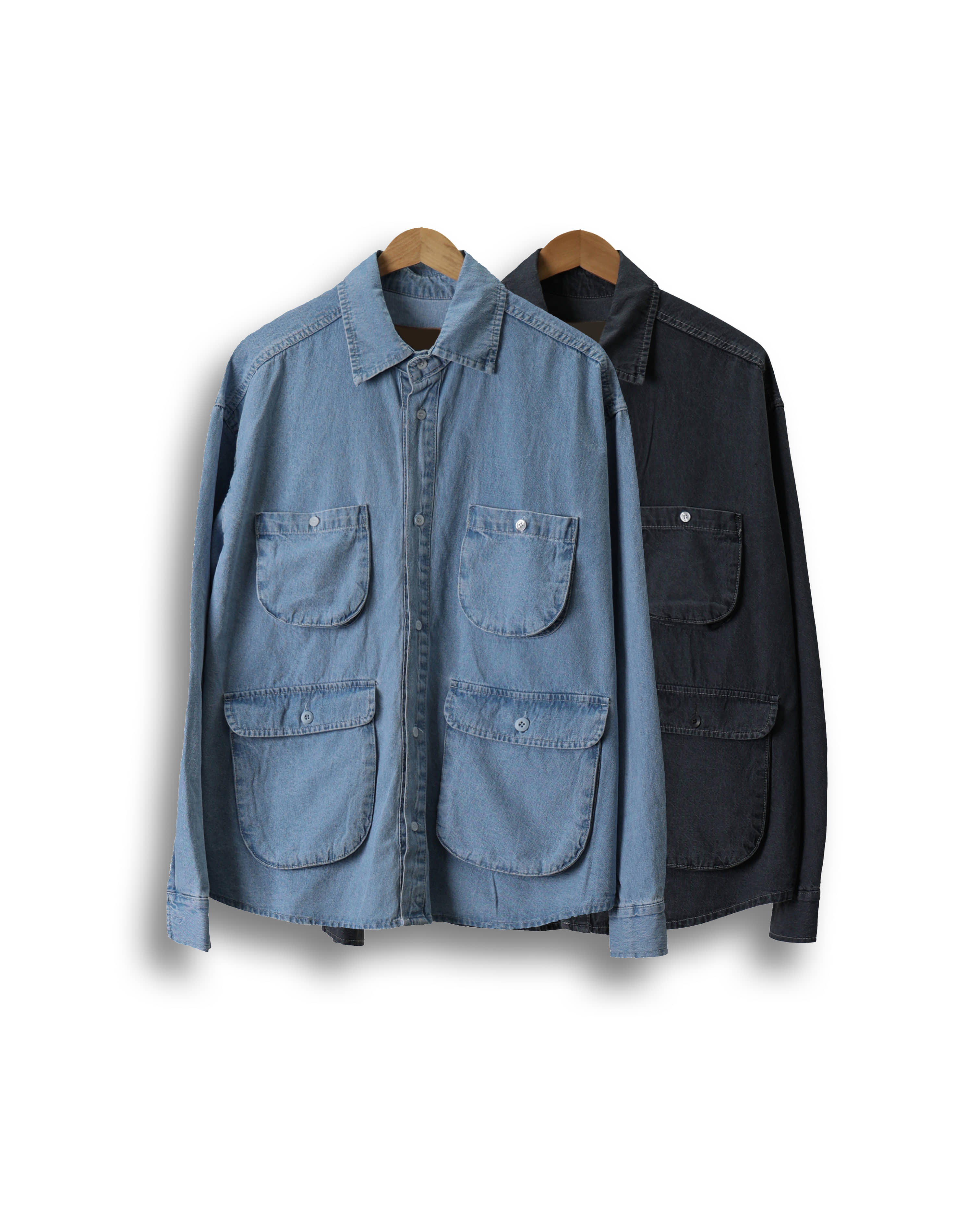 FITS 354 Round Pocket Denim Shirt Jacket (Gray Denim/Light Blue)