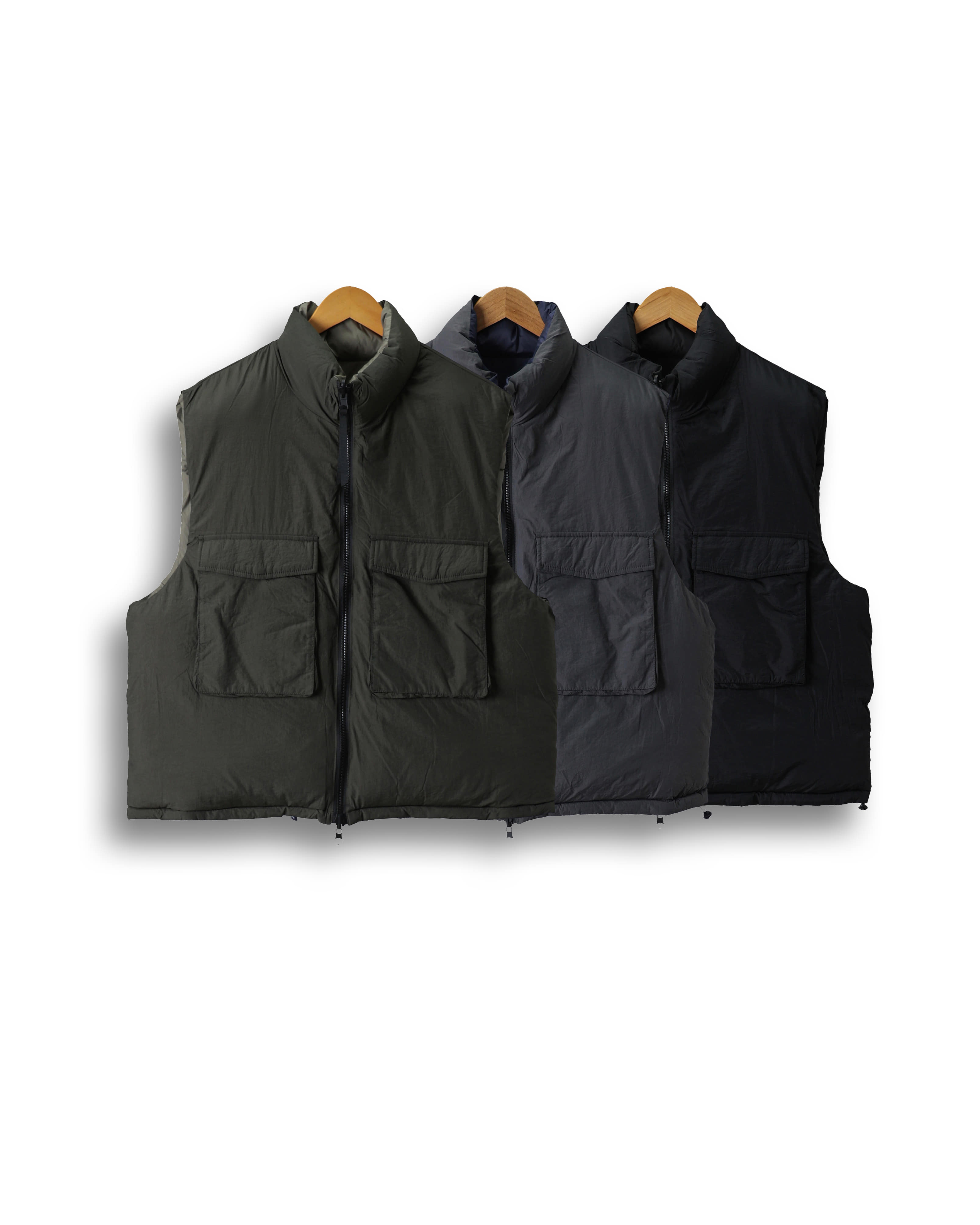 EXPRESS Reversible Wellon Padded Vest (Black/Dark Gray/Olive)