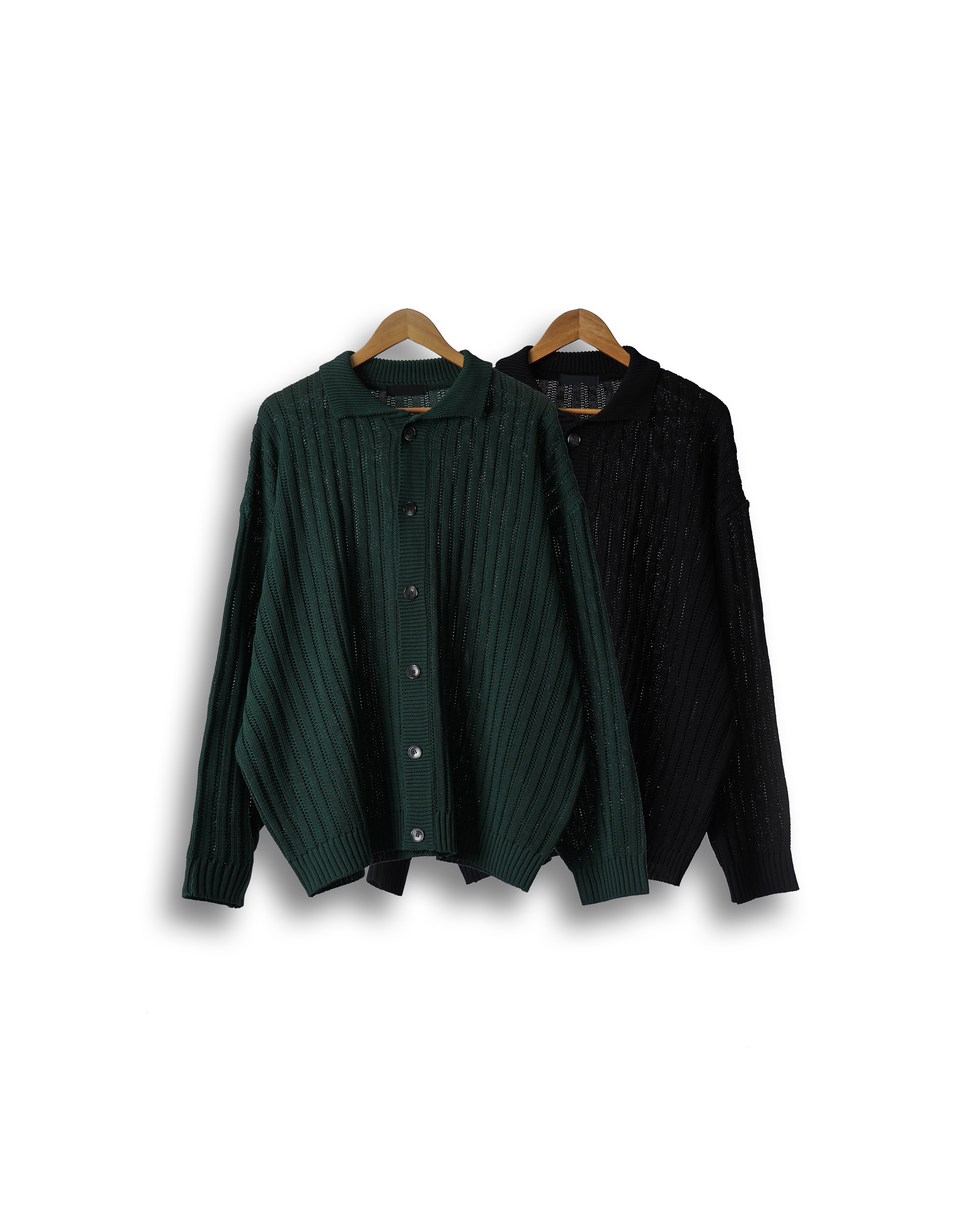 OTHER Loose Knitted Collar Cardigan (Black/Green)