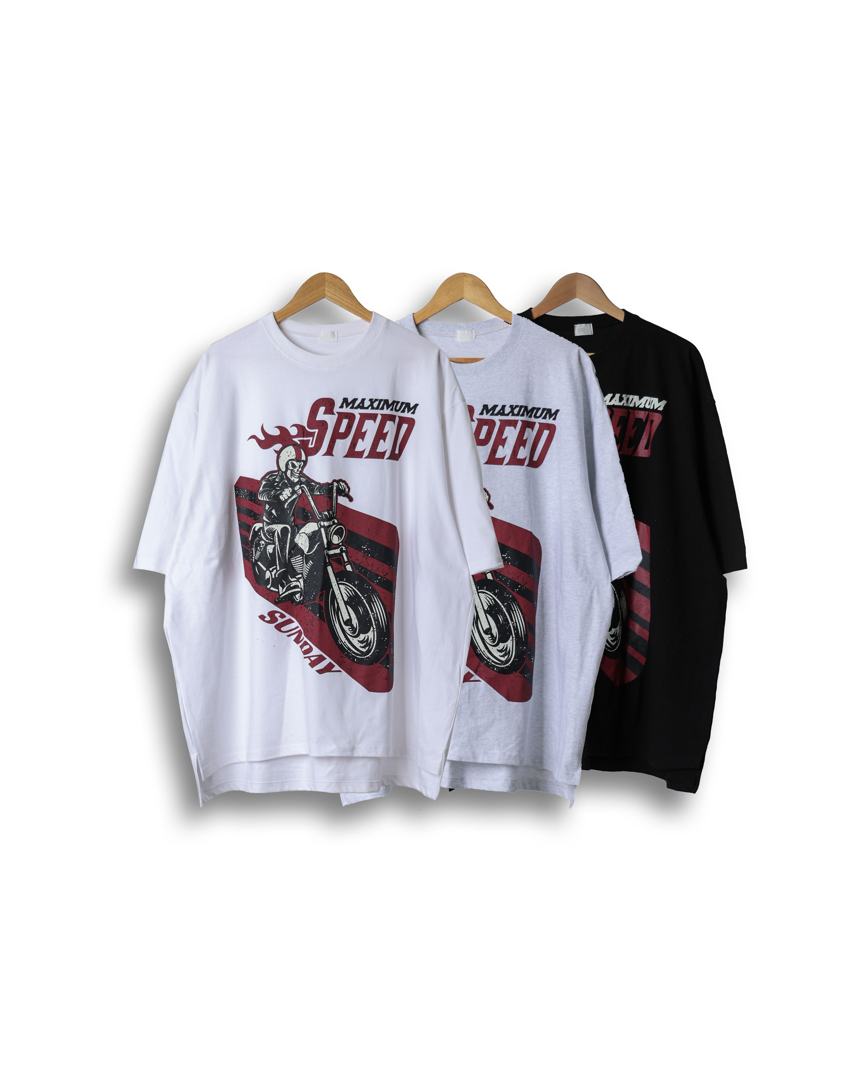 END MOTO Vintage Printed Over T Shirts (Black/Light Gray/White)