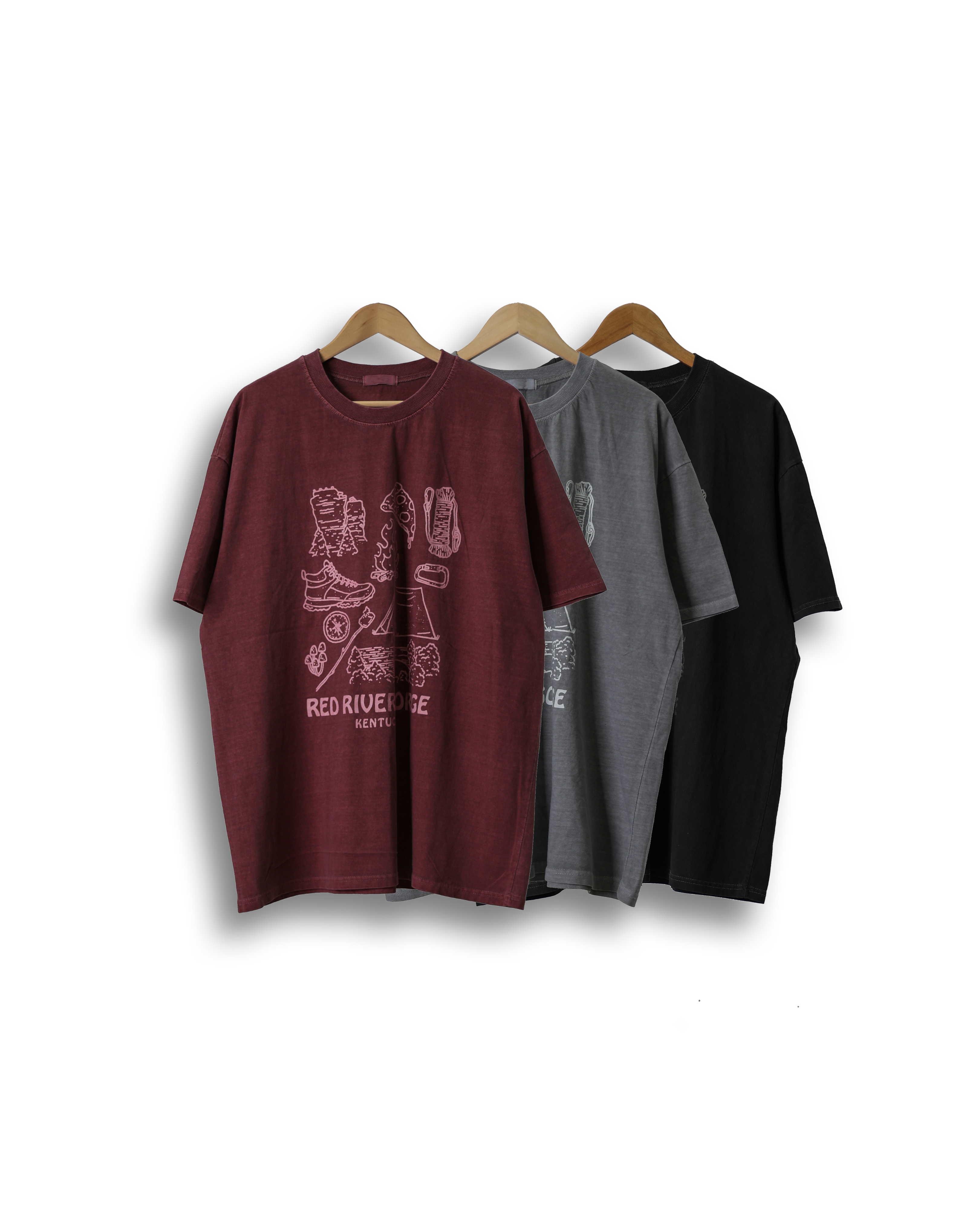 YOXF Pigment Camping ICON T Shirts (Charcoal/Gray/Burgundy)