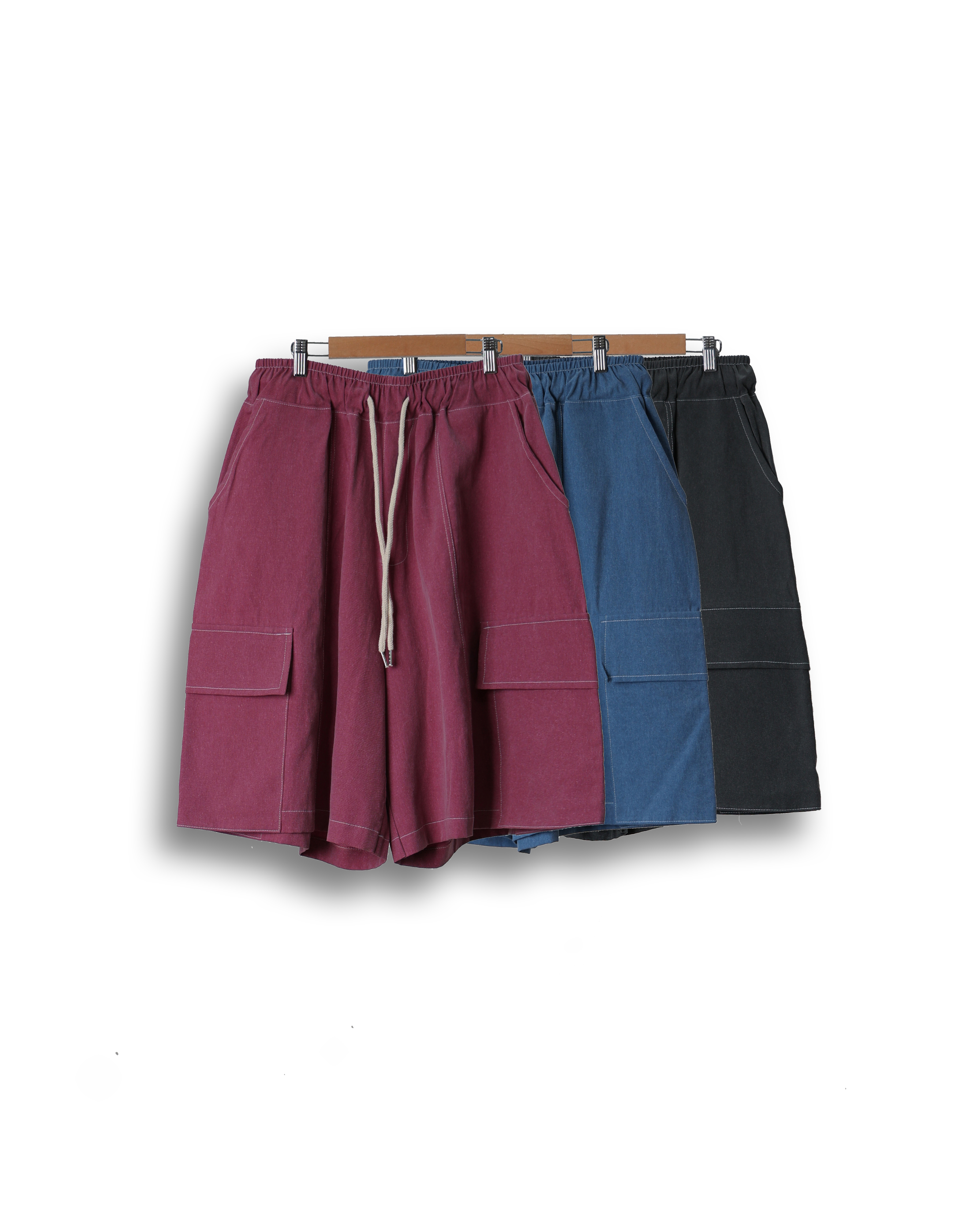 HDRA Pigment Pocket Wide Bermuda Pants (Charcoal/Blue/Wine)