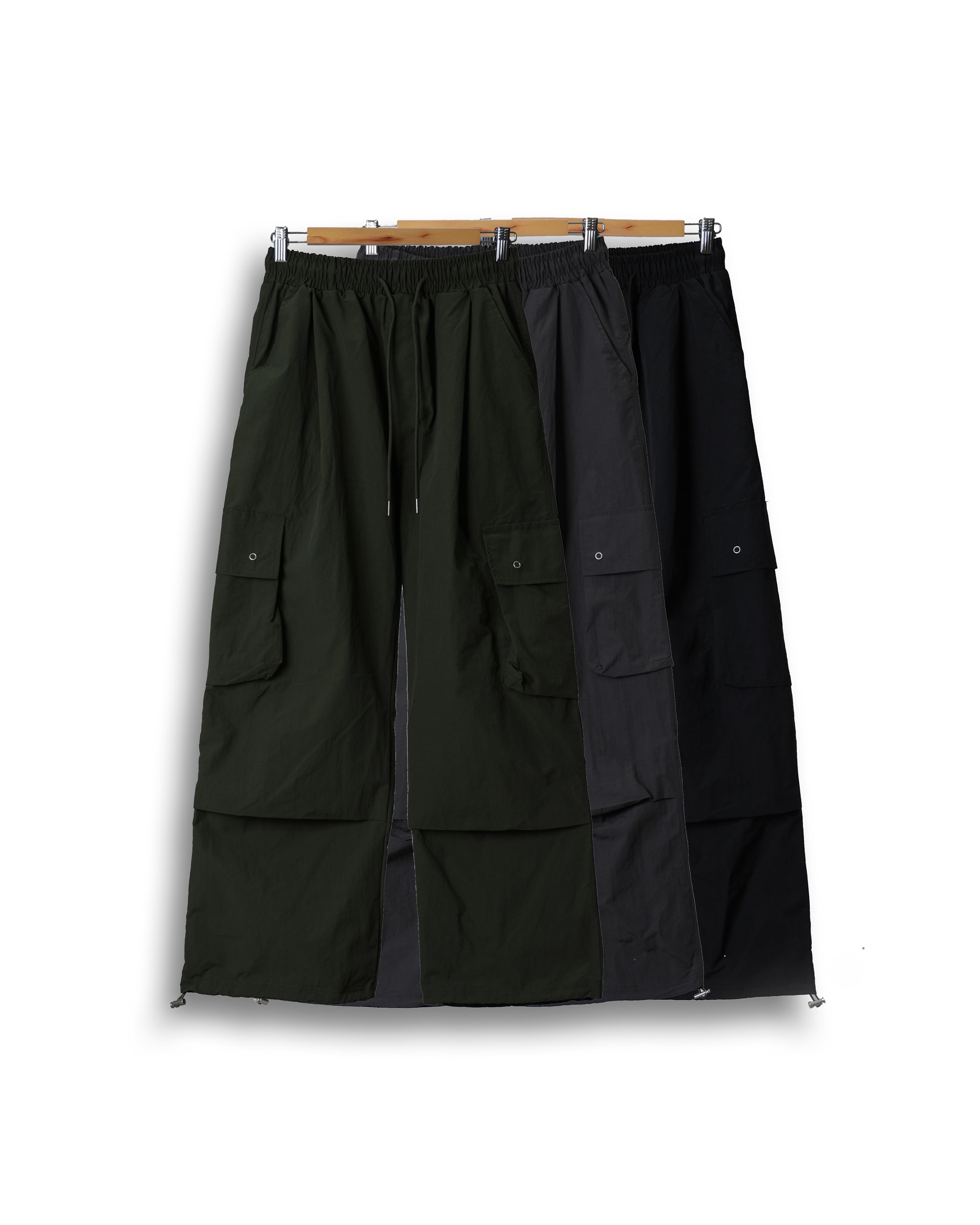 LUS PEENUT String Wide Nylon Pants (Black/Charcoal/Olive)
