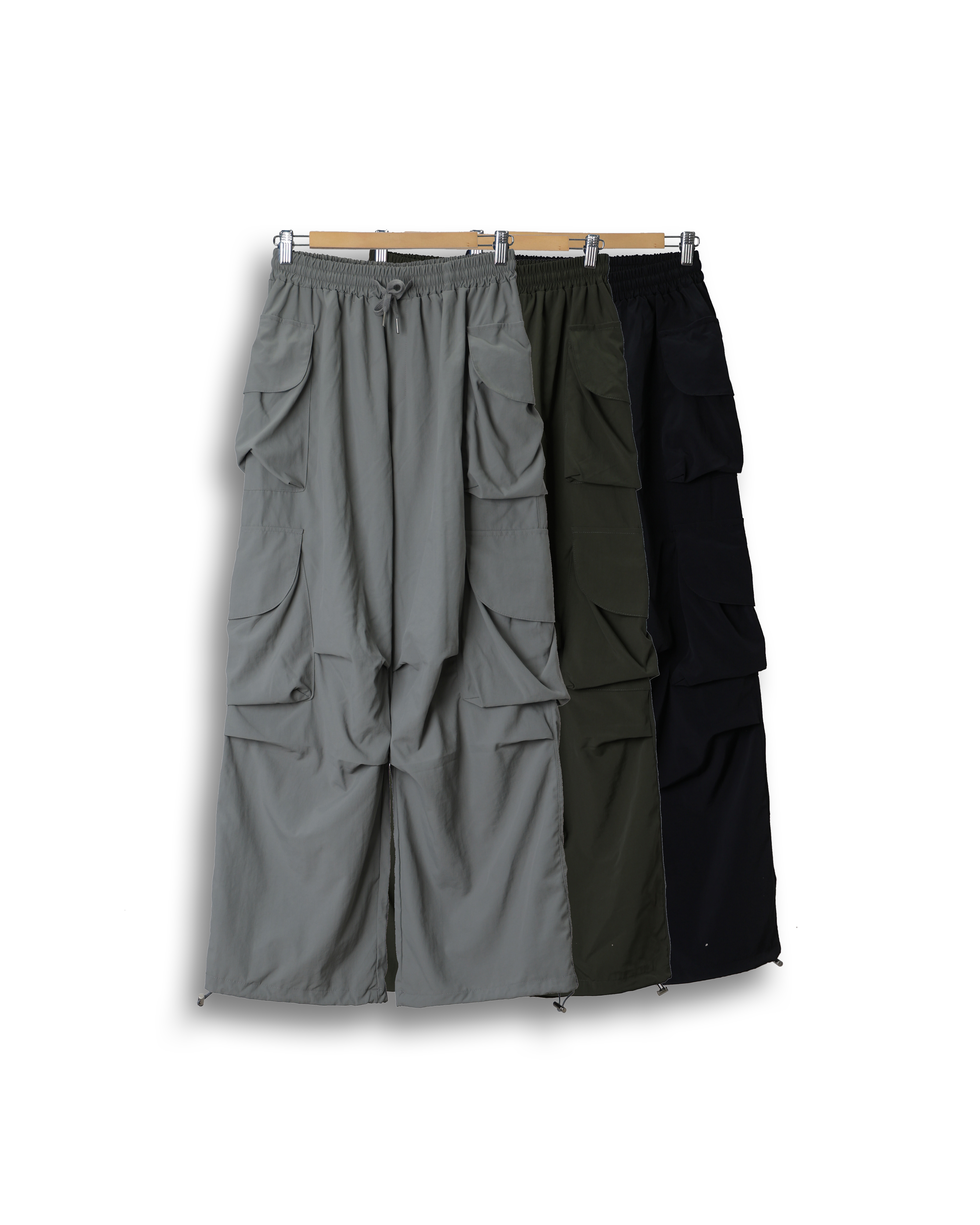 CRECEN Heavy Nylon Parachute Pants (Black/Olive/Light Gray)