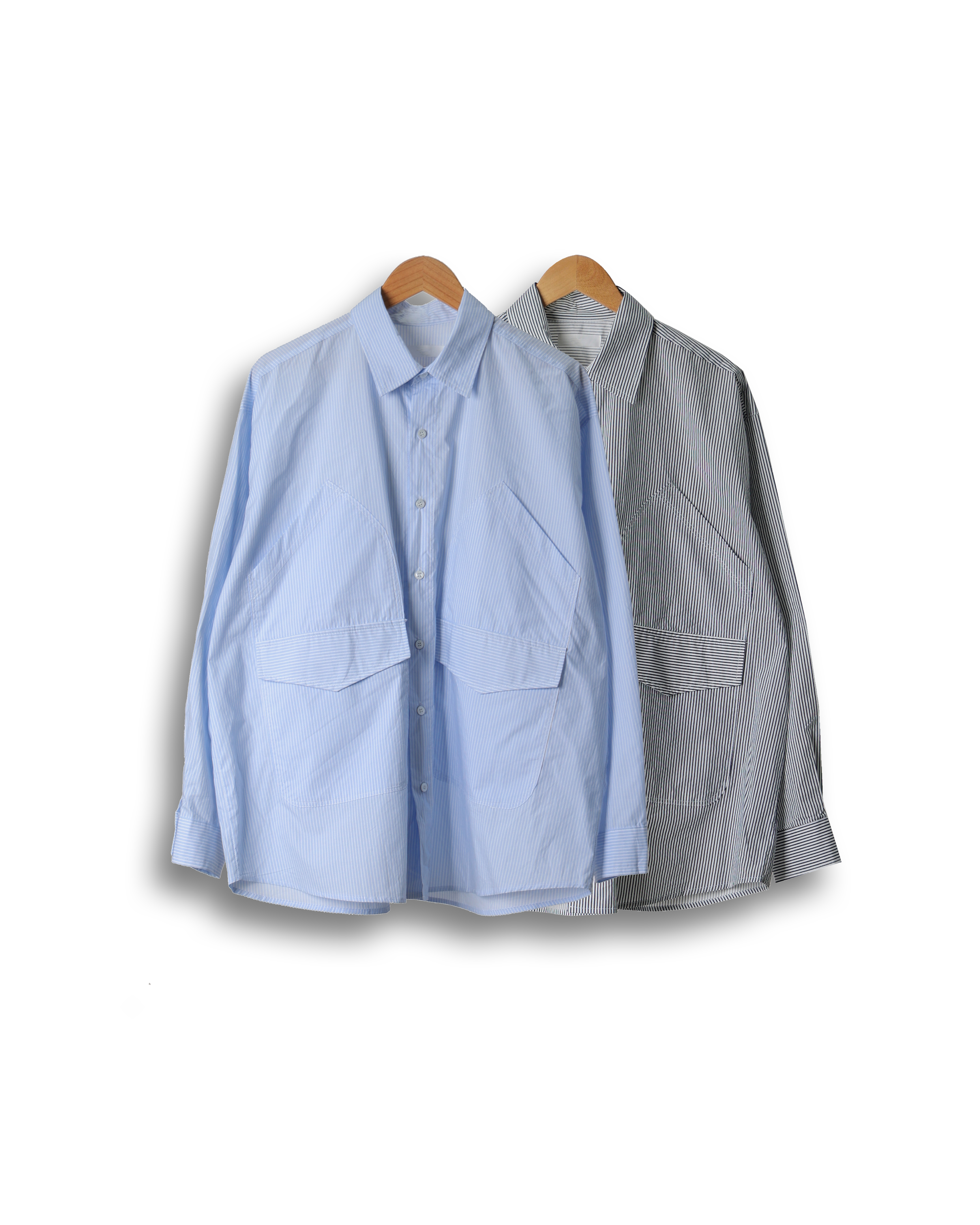 SOME Stripe Work Pocket Shirts (Navy/ Sky Blue)