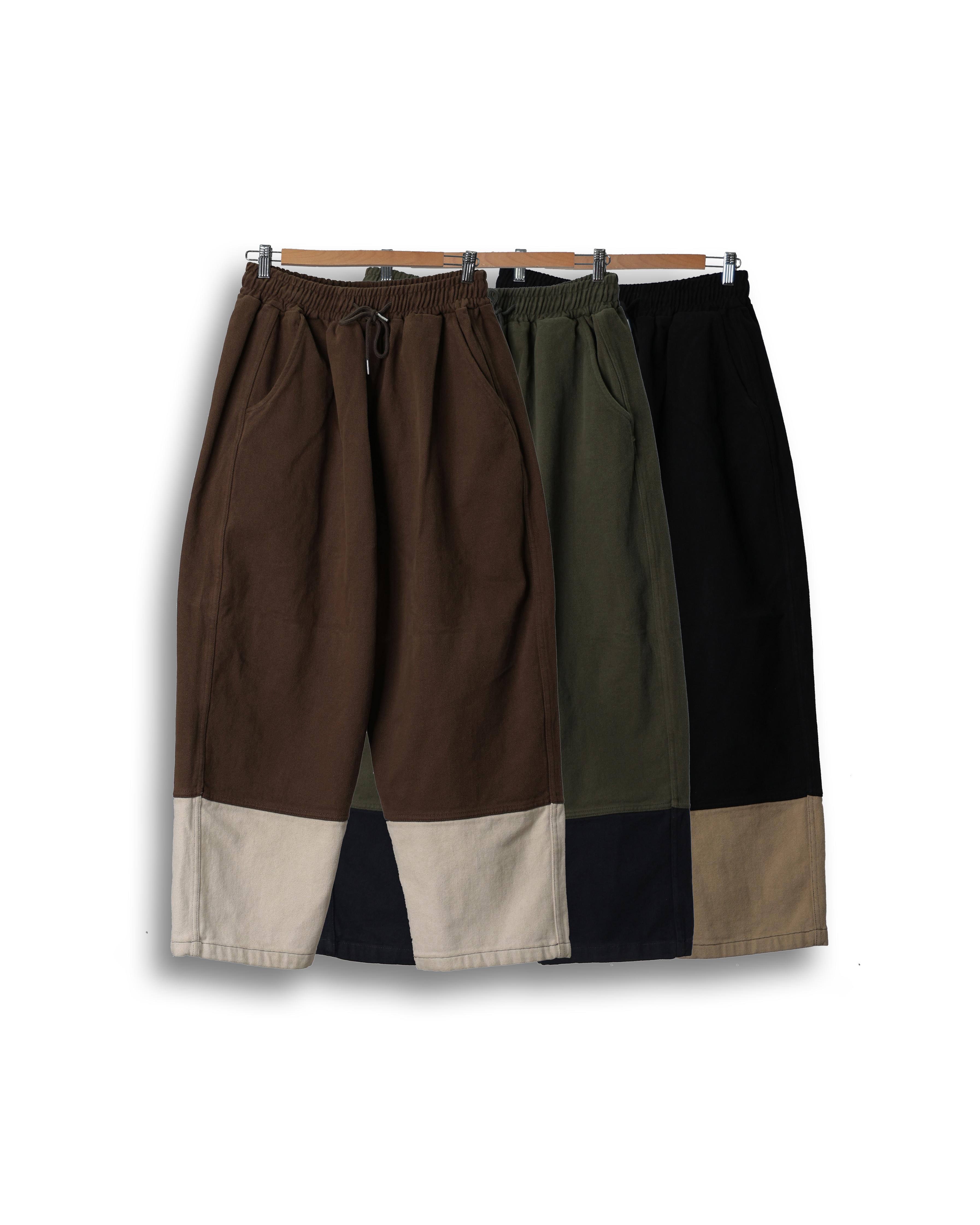 PERCT Low Two Tone Wide Easy Pants (Black Beige/Olive Navy/Brown Cream)