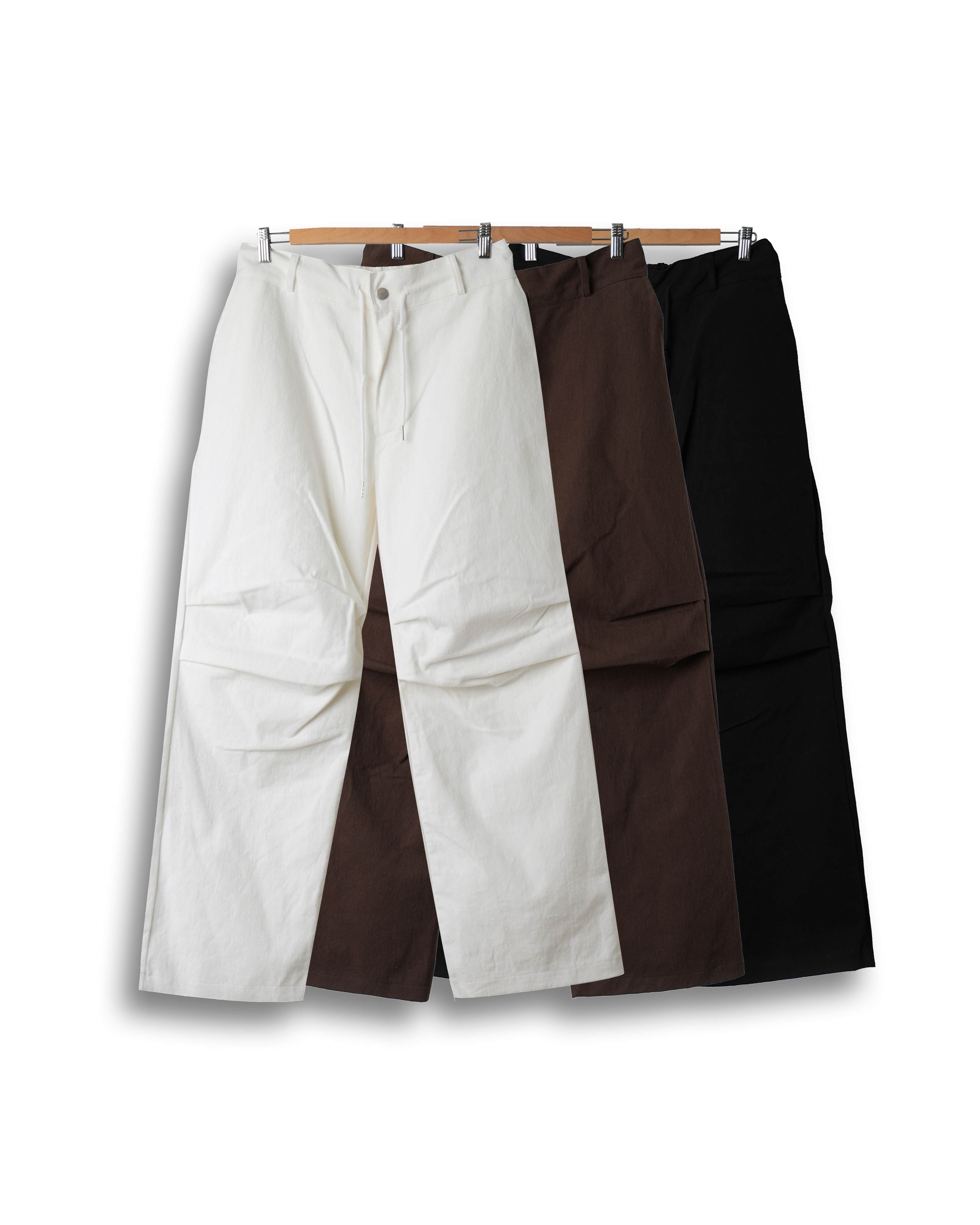 FORT RINE Cotton Pleats Parachute Pants (Black/Brown/Ivory)