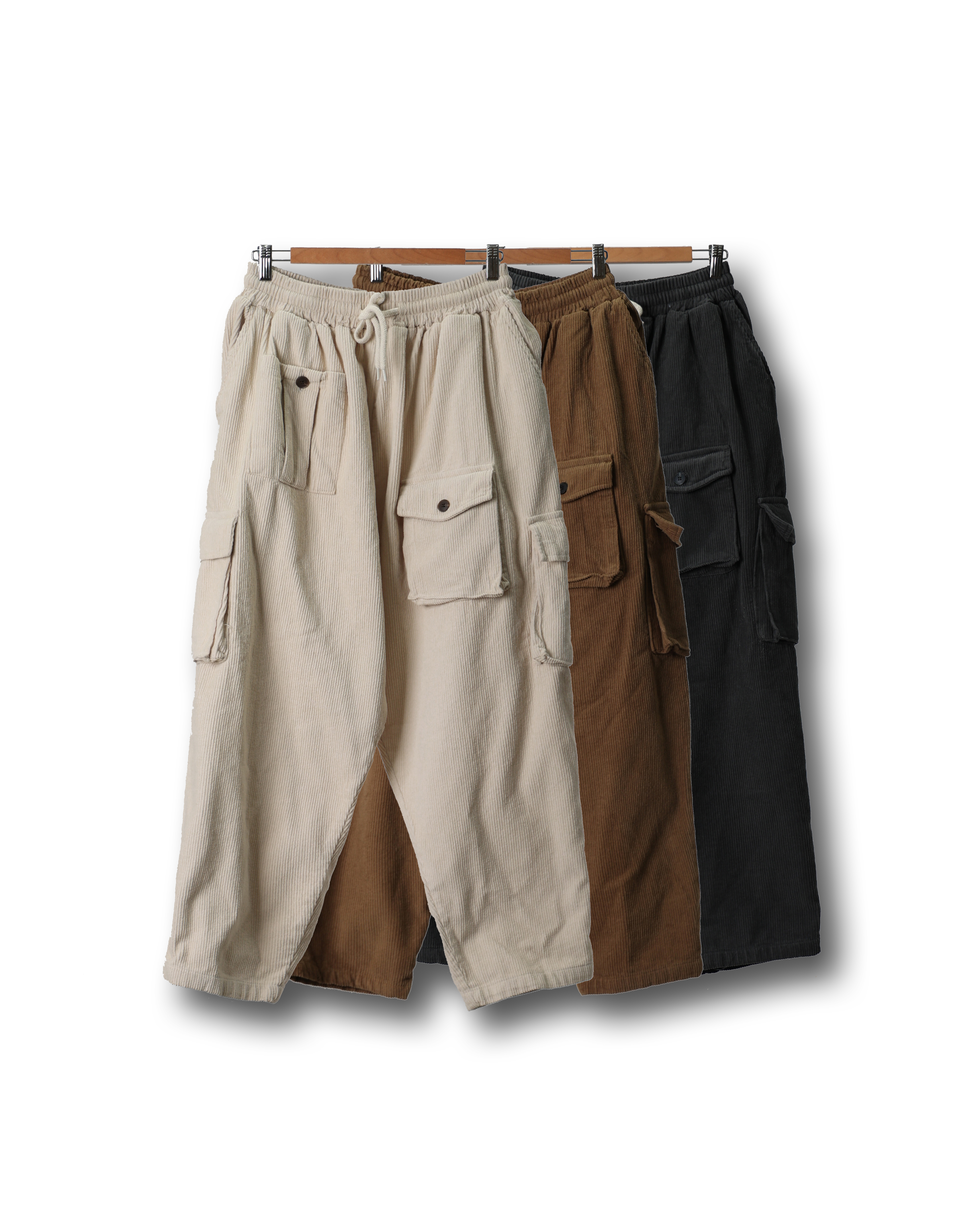 RAMS Multi Pocket Corduroy Balloon Pants (Black/Brown/Ivory)