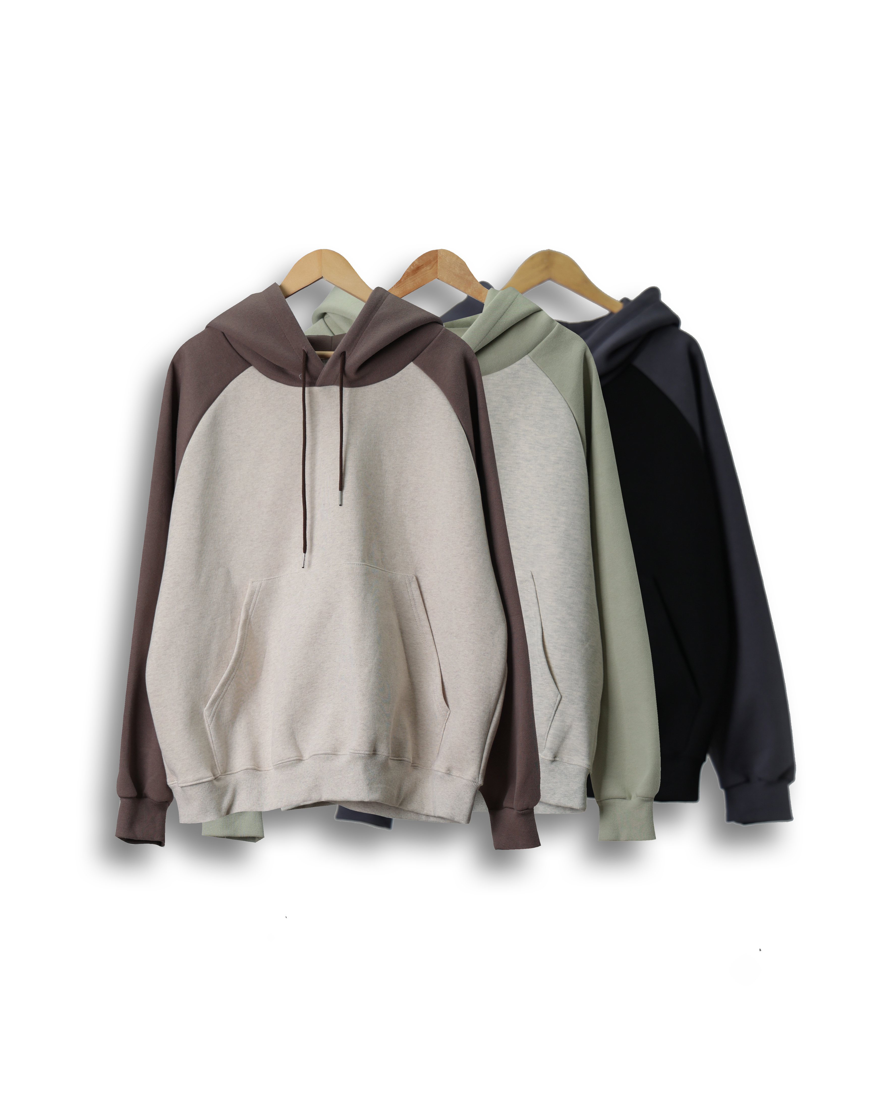 AND Raglan Color Maxi Sized Hoodie (Charcoal/Brown/Green)