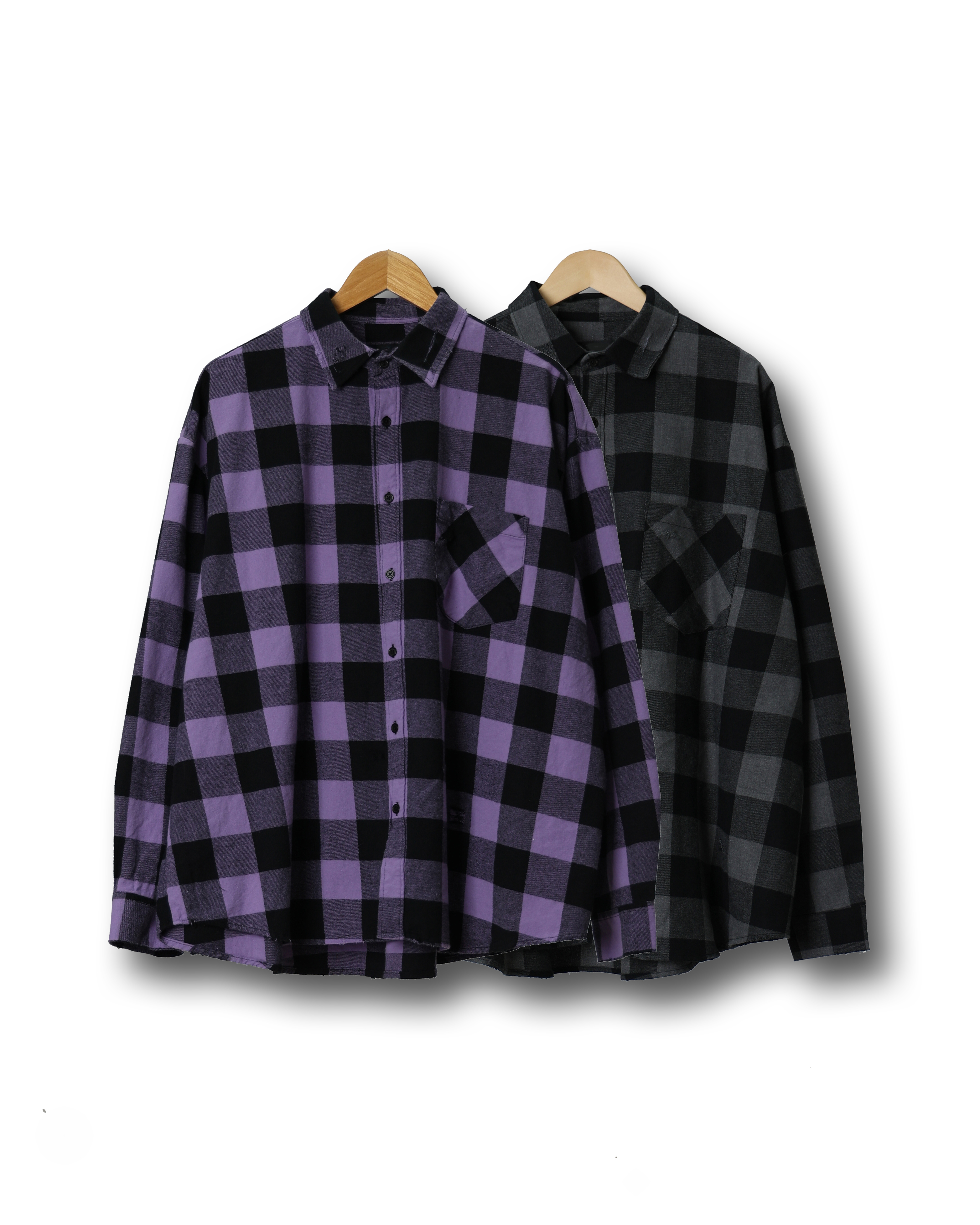 GLAM Vintage Check Over Shirts (Charcoal/Purple)