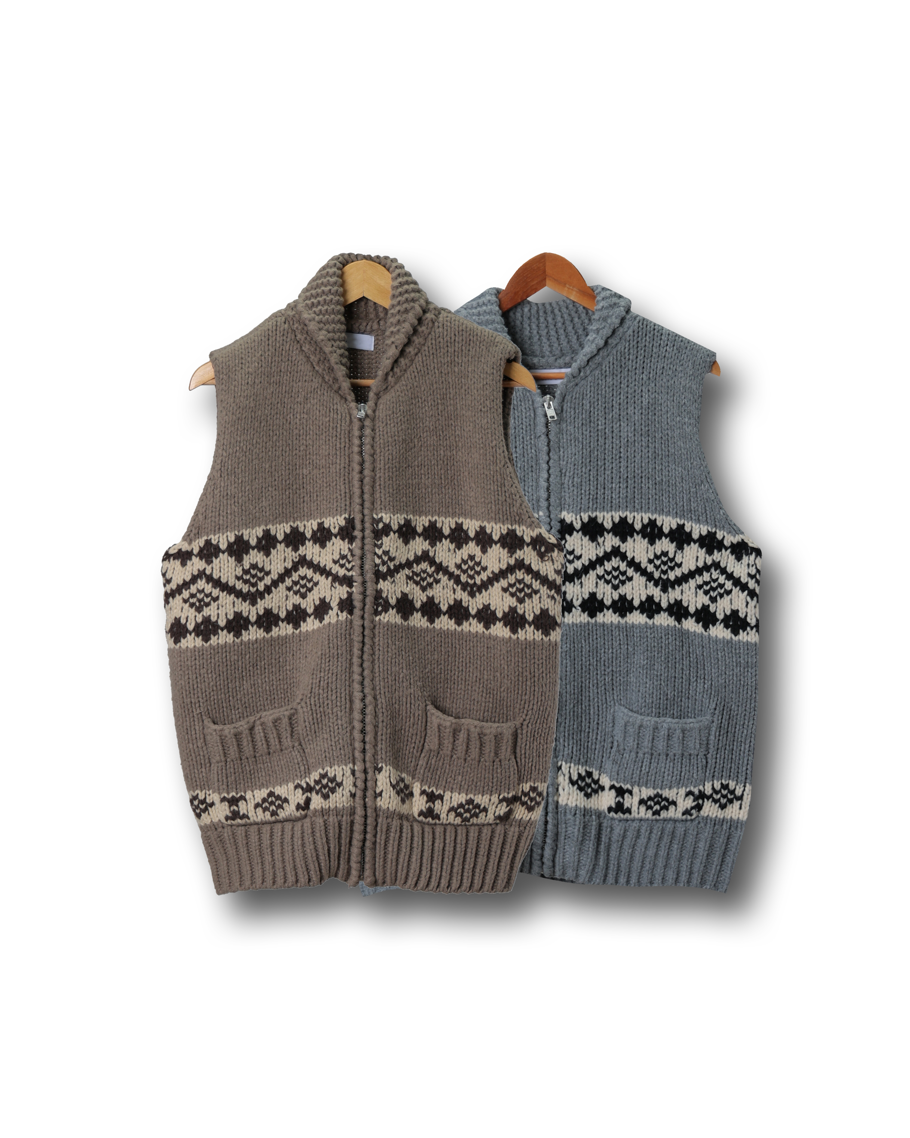 AMOR Heavy Wool Cowichan Vest (Gray/Beige)