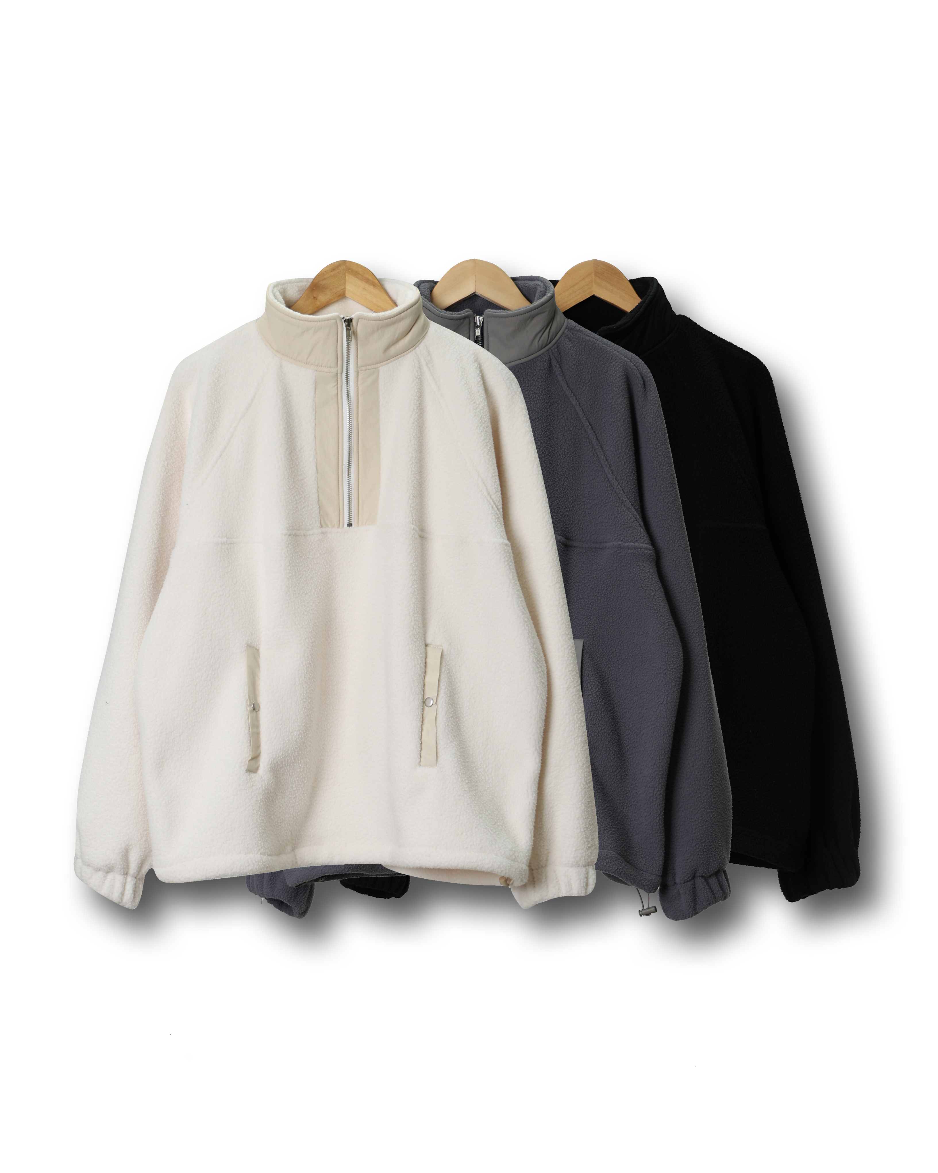 LIBERT Fleece Winter Pocket Anorak Jacket (Black/Gray/Ivory)