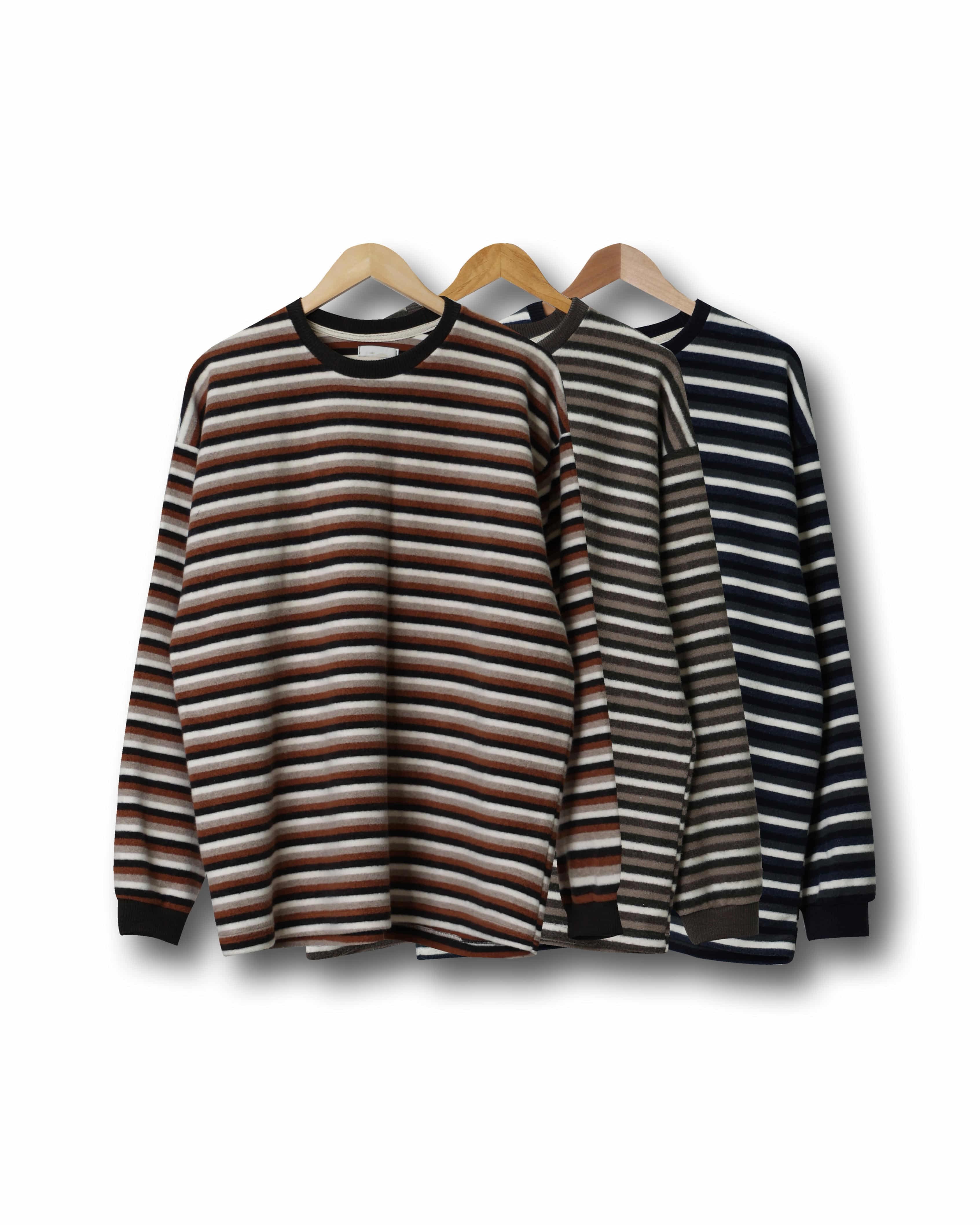 MOLE ROCO Stripe Fleece Long Sleeve (Navy/Olive/Orange)