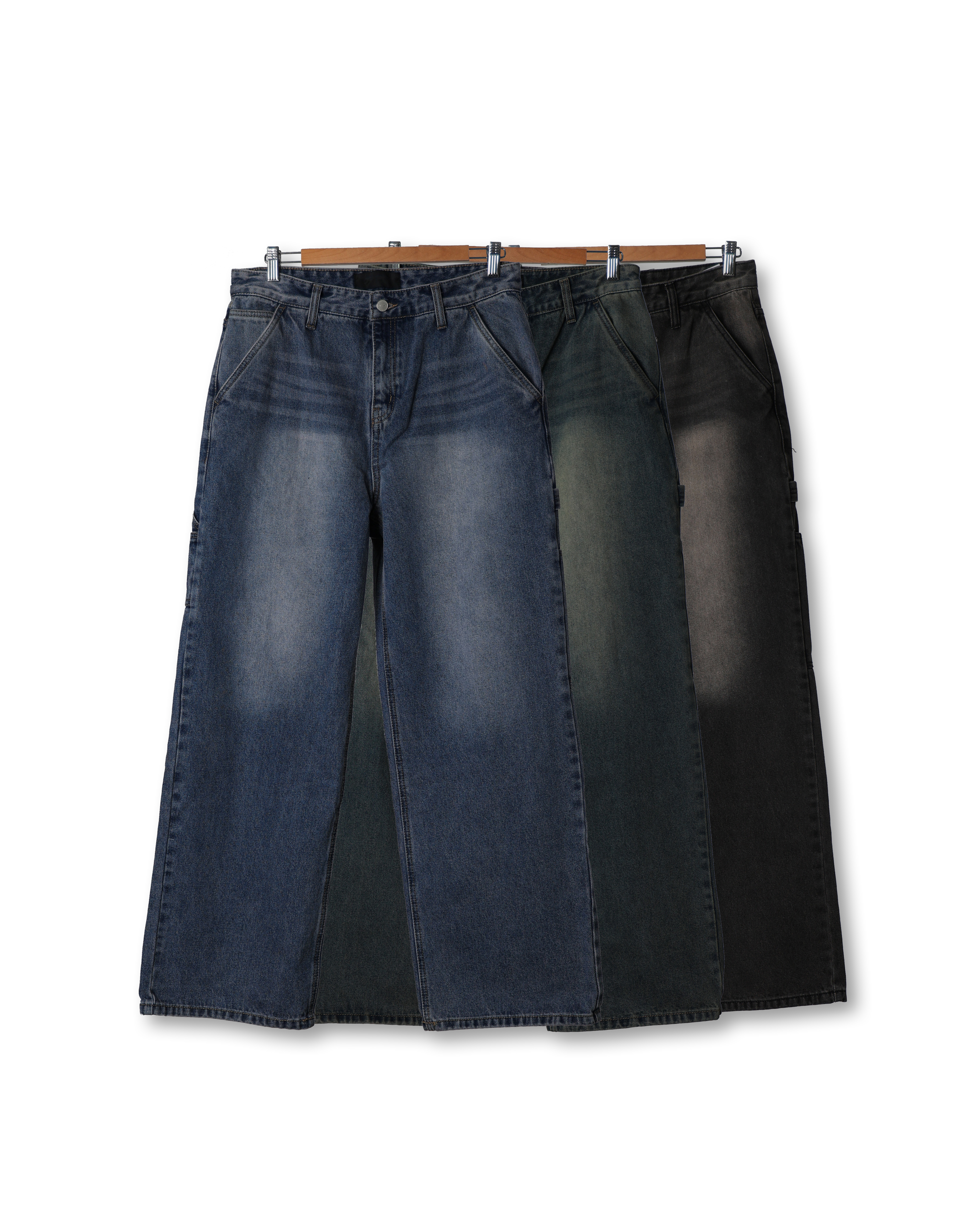 T.CRSS 453 Vintage Washed Work Denim Pants (Black Denim/Yellow Denim/Pink Denim)